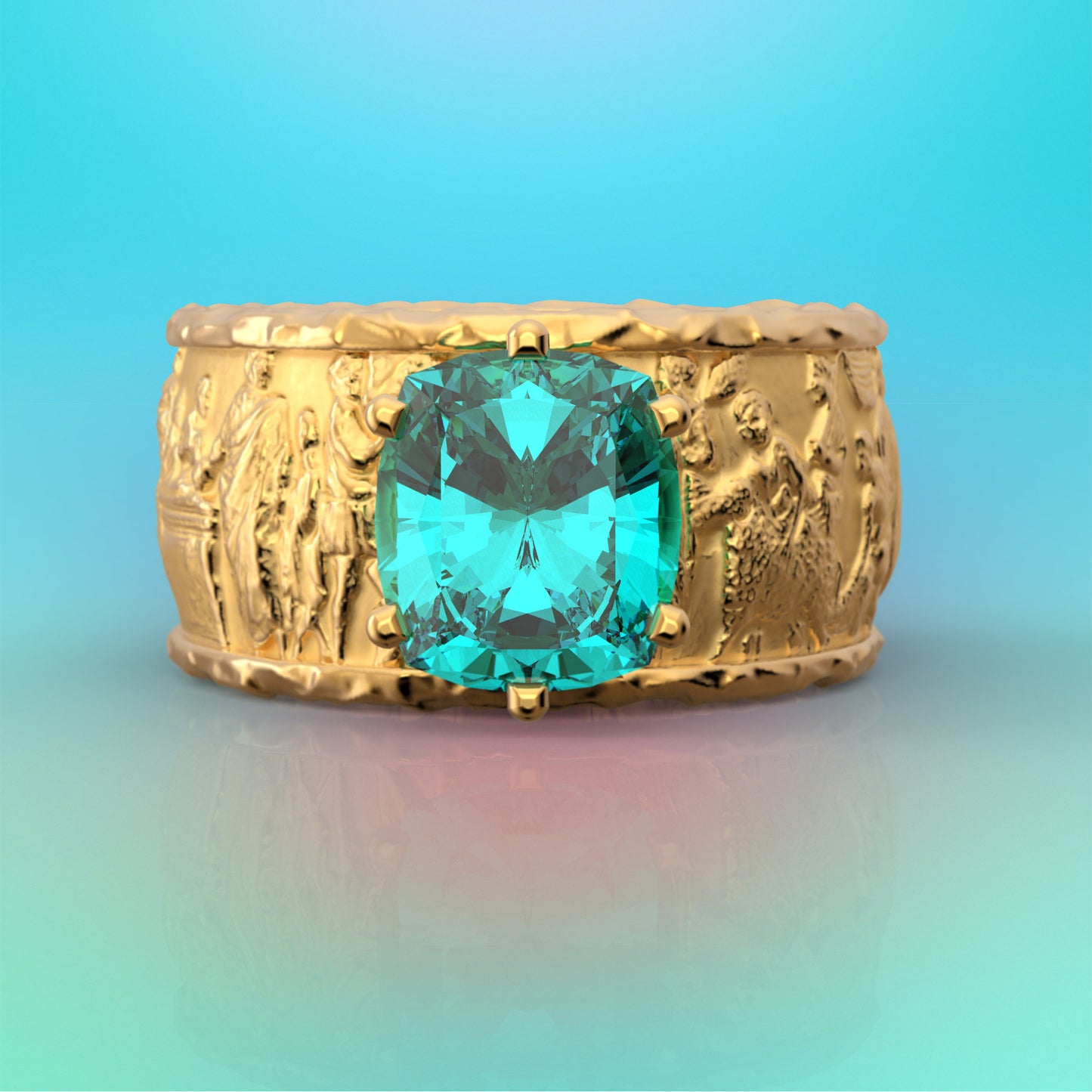 Blue patite gemstone ring in 14k or 18k, unisex gold band in ancient roman style