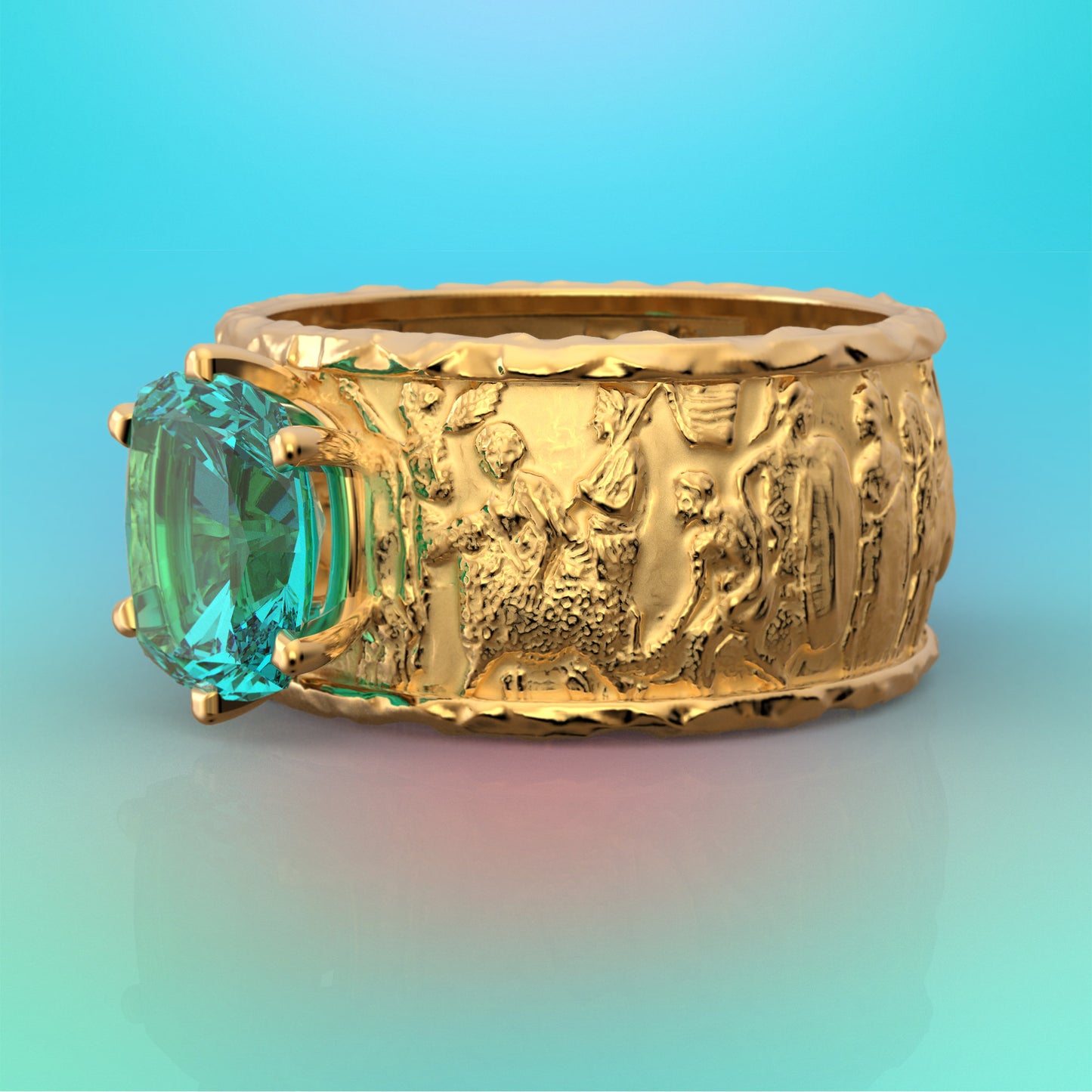 Blue patite gemstone ring in 14k or 18k, unisex gold band in ancient roman style