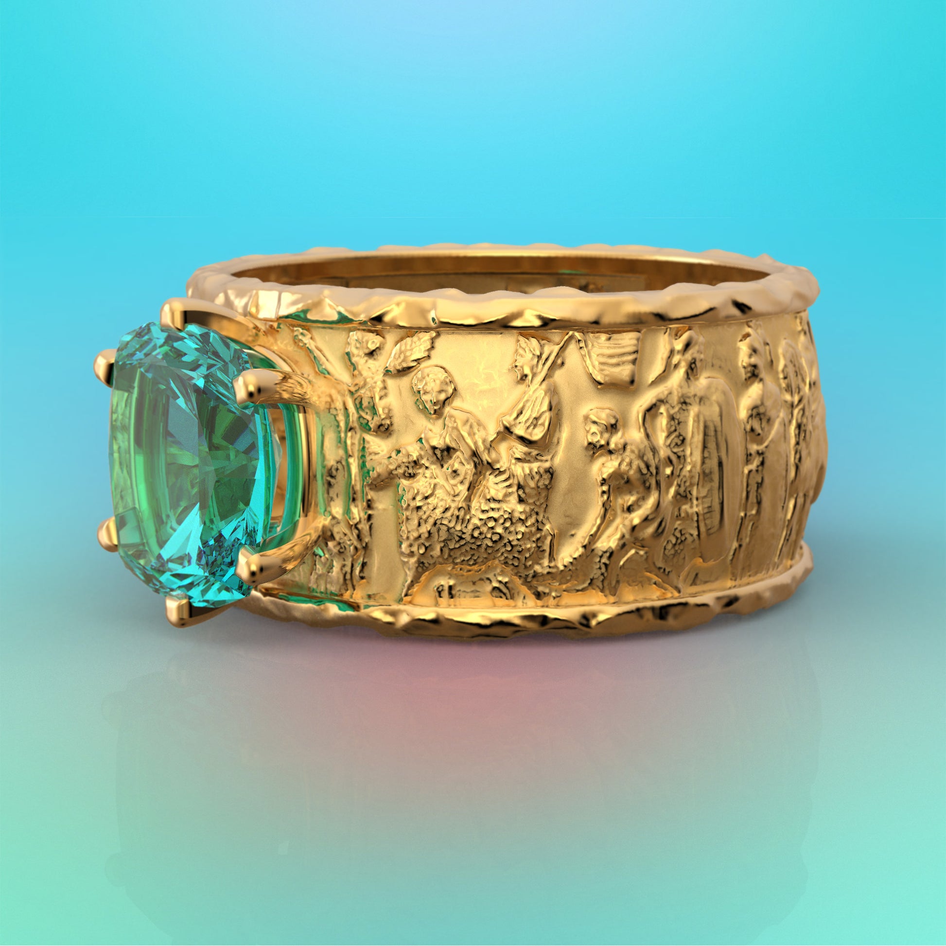 Blue patite gemstone ring in 14k or 18k, unisex gold band in ancient roman style