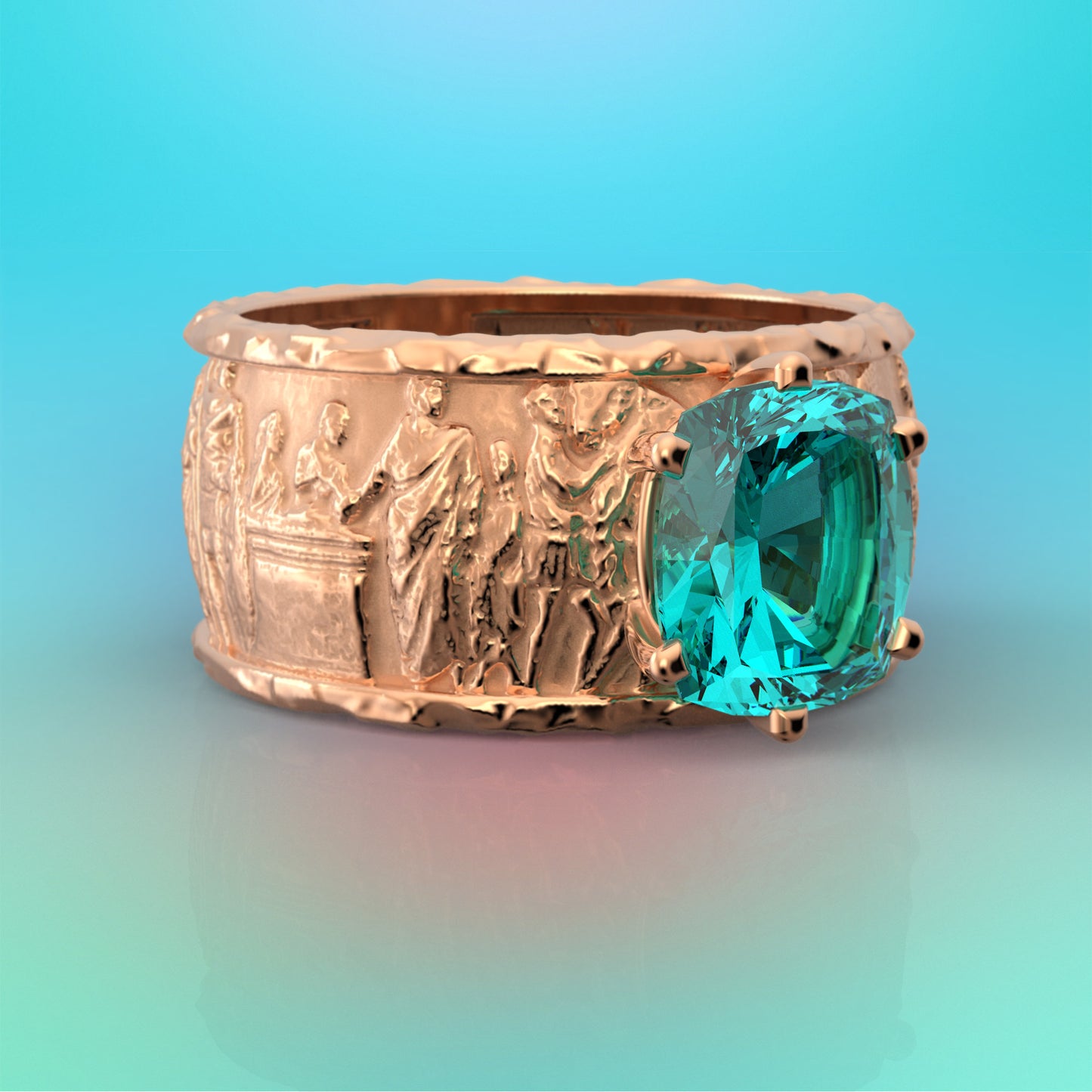 Blue patite gemstone ring in 14k or 18k, unisex gold band in ancient roman style