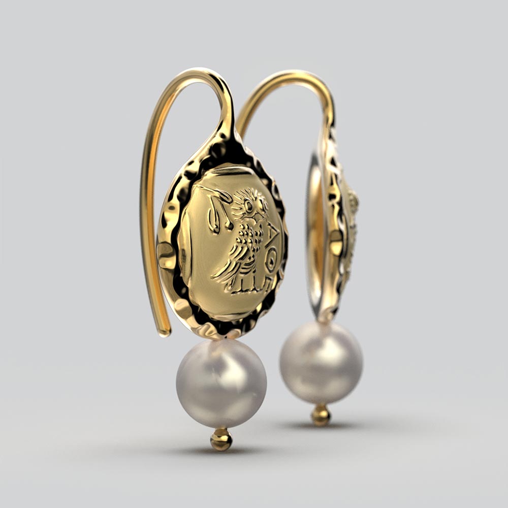 Owl of Athena Gold Coin Earrings - Oltremare Gioielli