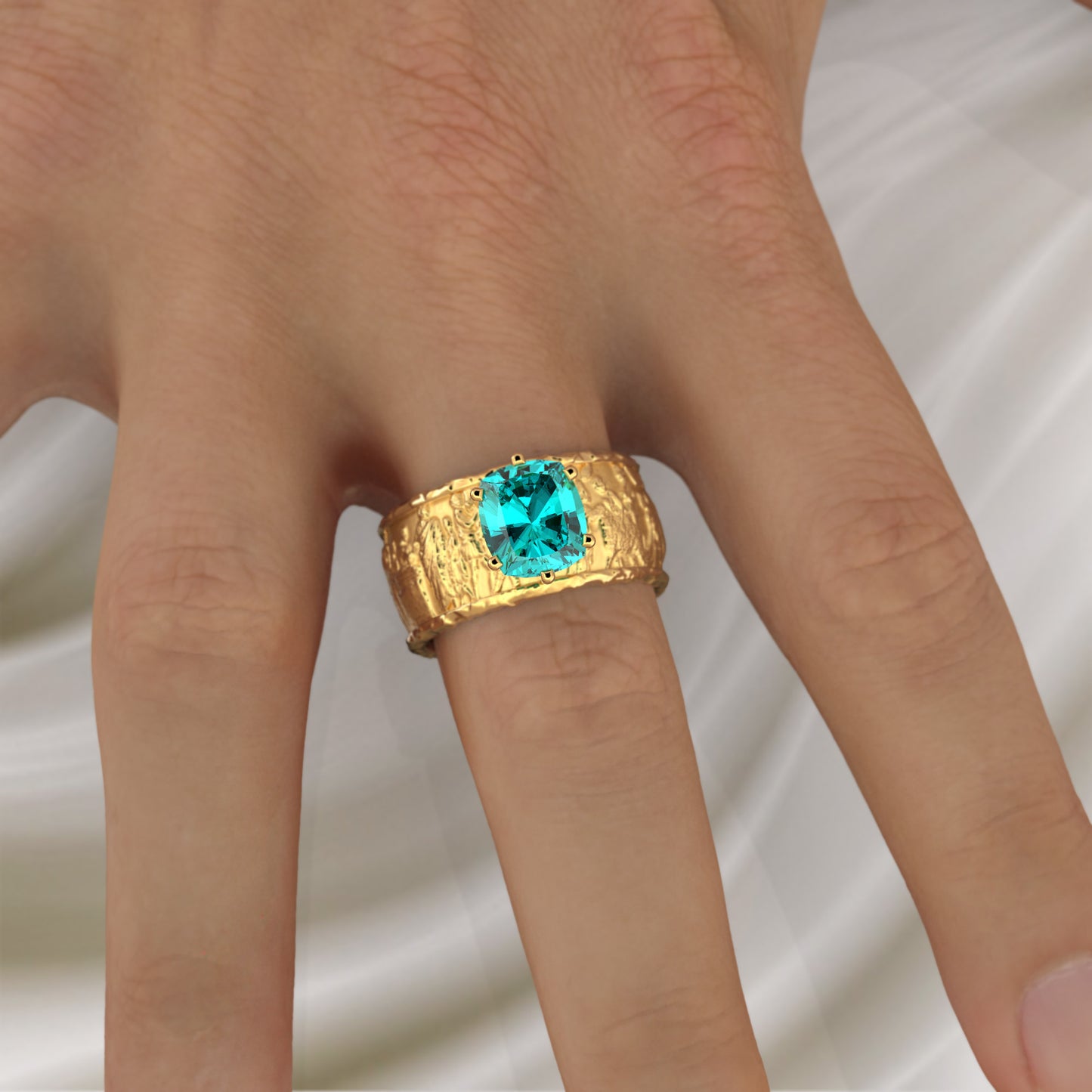 Blue patite gemstone ring in 14k or 18k, unisex gold band in ancient roman style