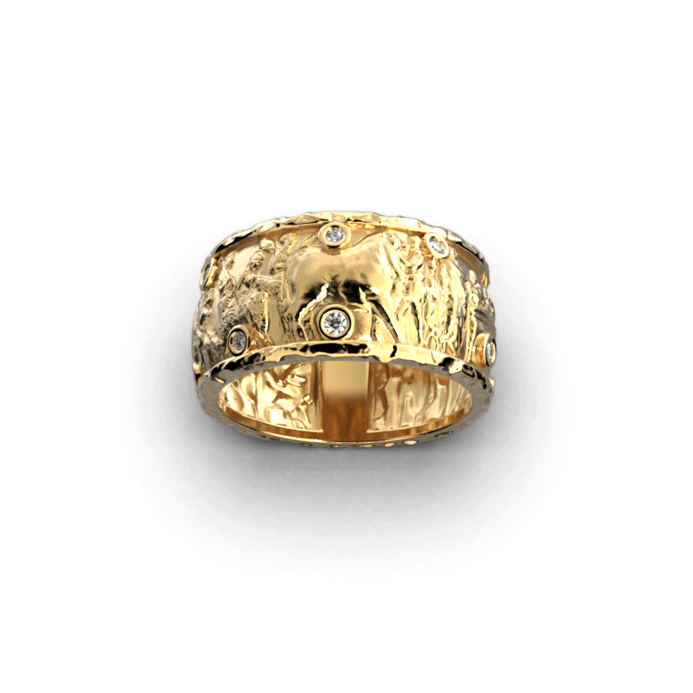 Ancient Roman Style gold band with natural diamonds, made in Italy by Oltremare Gioielli