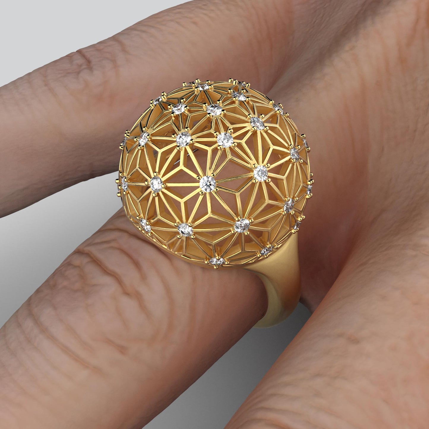 Ball Ring With Diamonds Sashiko Pattern