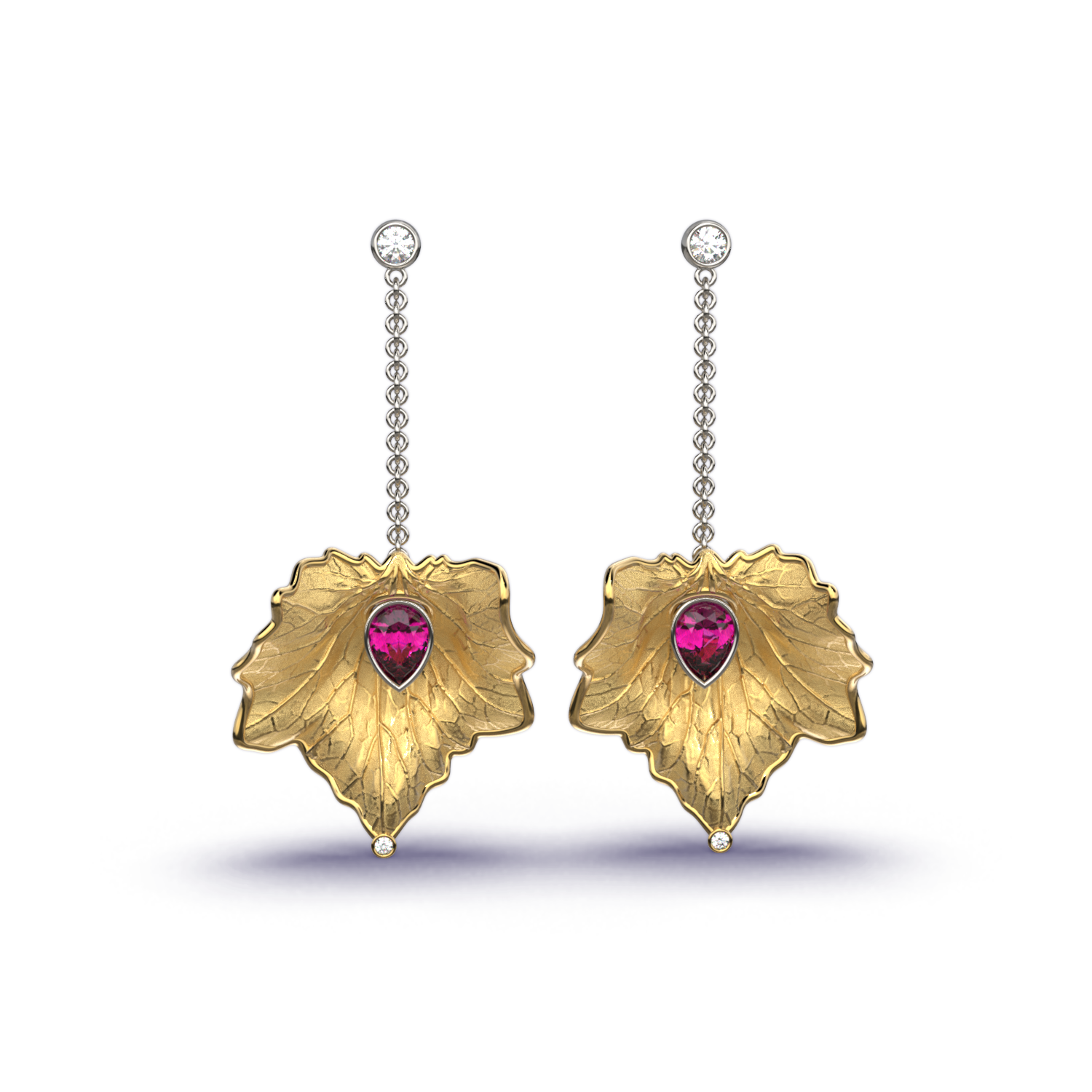 
Italian gold drop earrings with diamond and purple garnet, featuring a detachable chain for multiple styling options.