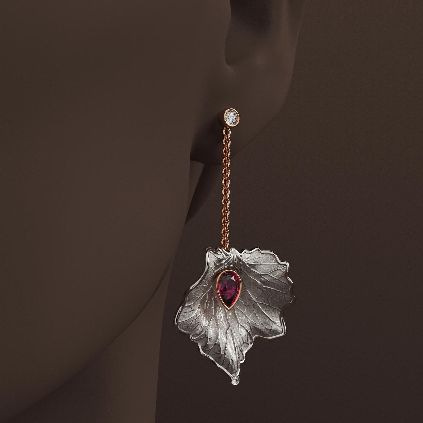 
Italian gold drop earrings with diamond and purple garnet, featuring a detachable chain for multiple styling options.