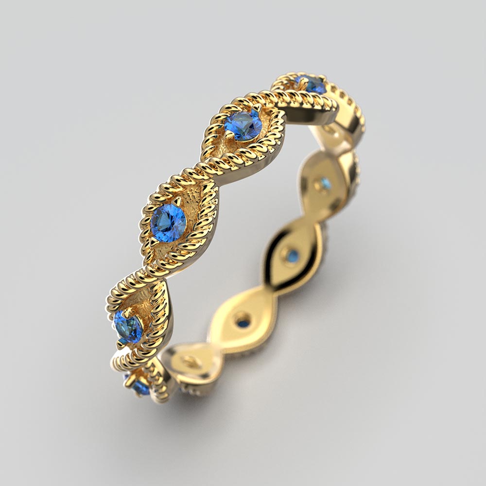 Eternity Gold Band with natural blue sapphire, made in Italy by Oltremare Gioielli in 14k or 18k solid gold