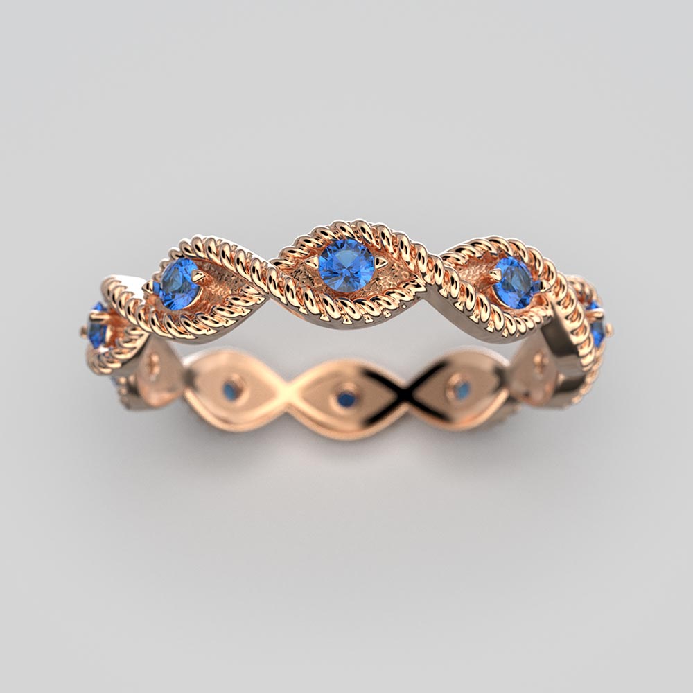 Eternity Gold Band with natural blue sapphire, made in Italy by Oltremare Gioielli in 14k or 18k solid gold