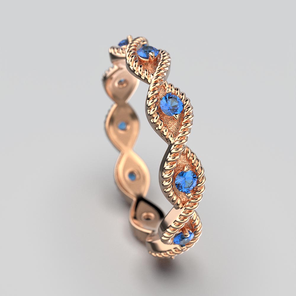 Eternity Gold Band with natural blue sapphire, made in Italy by Oltremare Gioielli in 14k or 18k solid gold