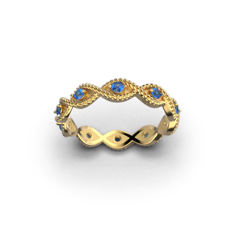 Eternity Gold Band with natural blue sapphire, made in Italy by Oltremare Gioielli in 14k or 18k solid gold