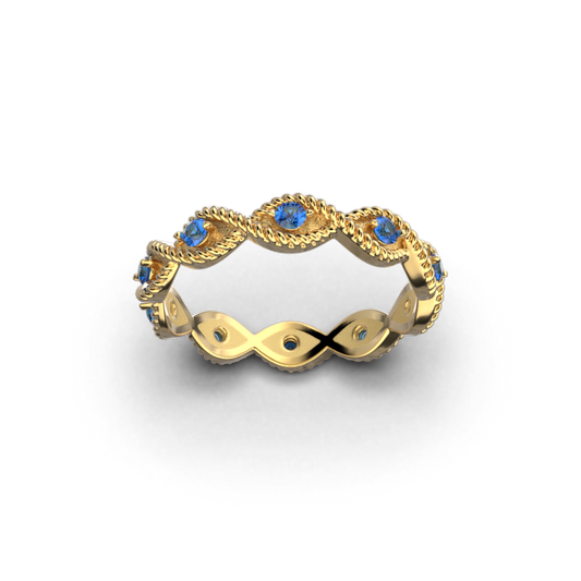 Eternity Gold Band with natural blue sapphire, made in Italy by Oltremare Gioielli in 14k or 18k solid gold