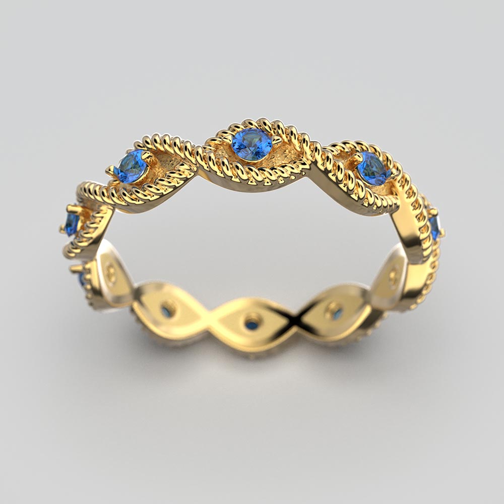 Eternity Gold Band with natural blue sapphire, made in Italy by Oltremare Gioielli in 14k or 18k solid gold