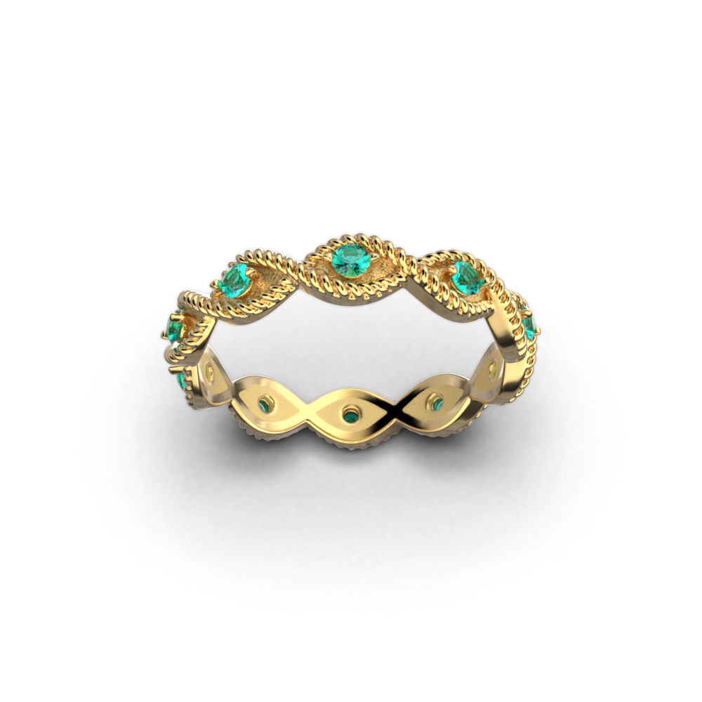 Eternity emerald gold band in 14k or 18k solid gold by Oltremare Gioielli made in Italy