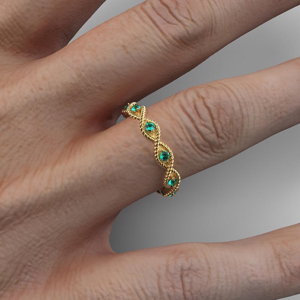 Eternity emerald gold band in 14k or 18k solid gold by Oltremare Gioielli made in Italy