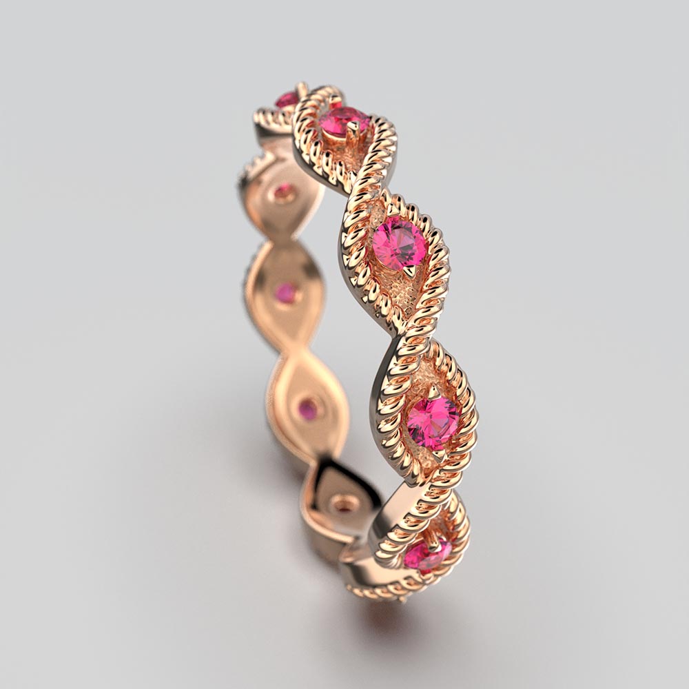 Braided Gold Ring With Natural Rubies