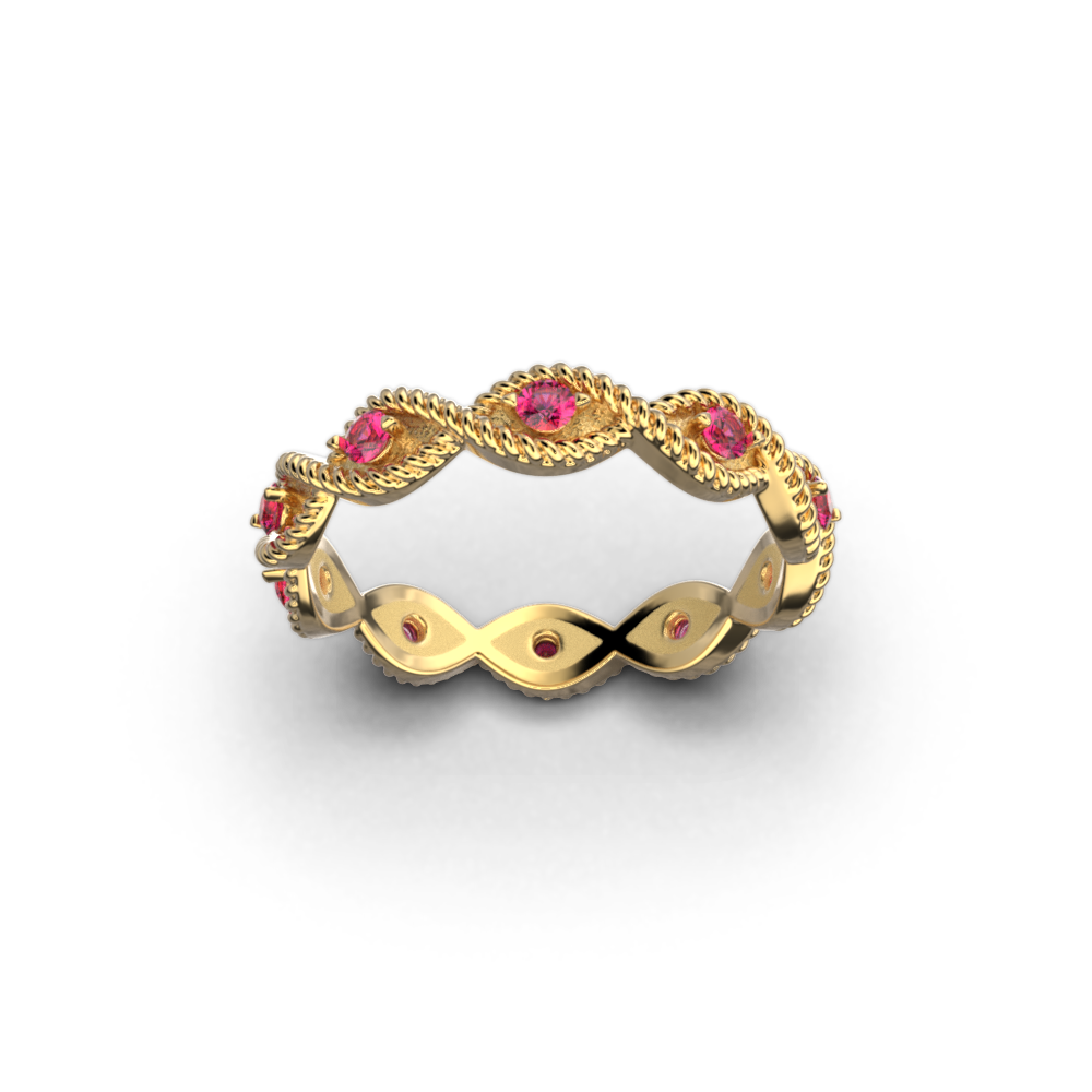 Braided Gold Ring With Natural Rubies