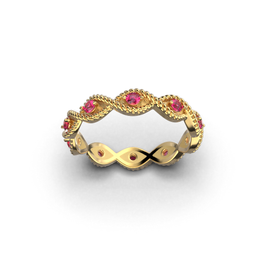 Braided Gold Ring With Natural Rubies
