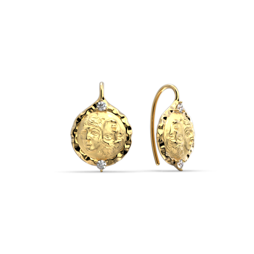 Ancient Greek Coin style Diamond Earrings - Oltremare Gioielli