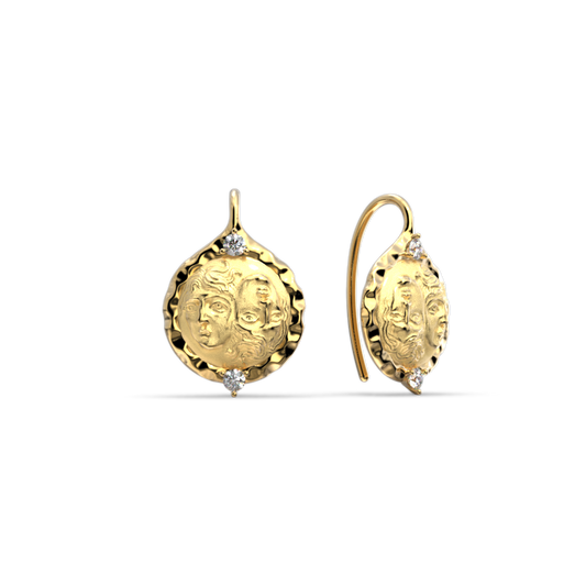 Ancient Greek Coin style Diamond Earrings - Oltremare Gioielli