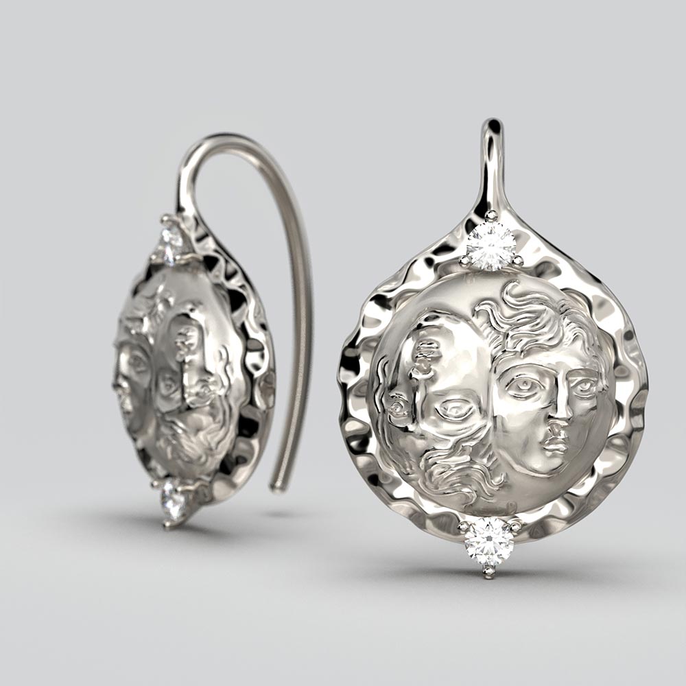 Ancient Greek Coin style Diamond Earrings - Oltremare Gioielli