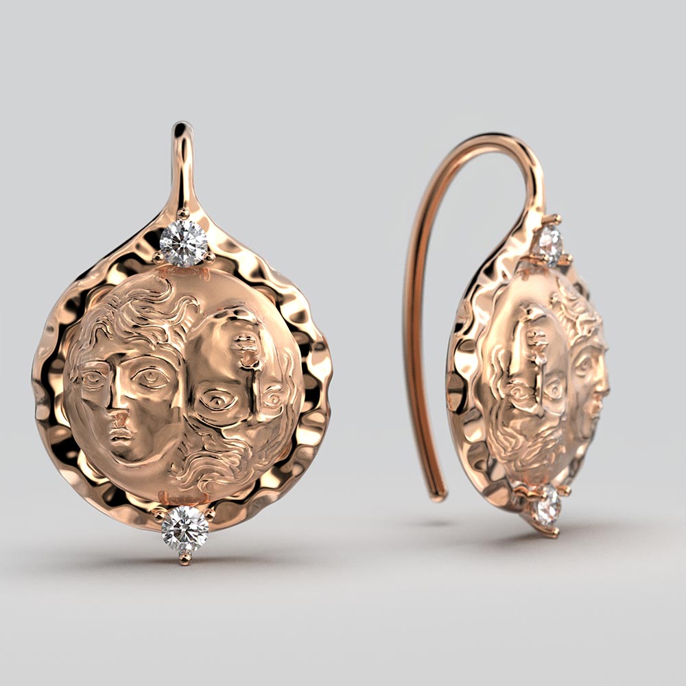 Ancient Greek Coin style Diamond Earrings - Oltremare Gioielli