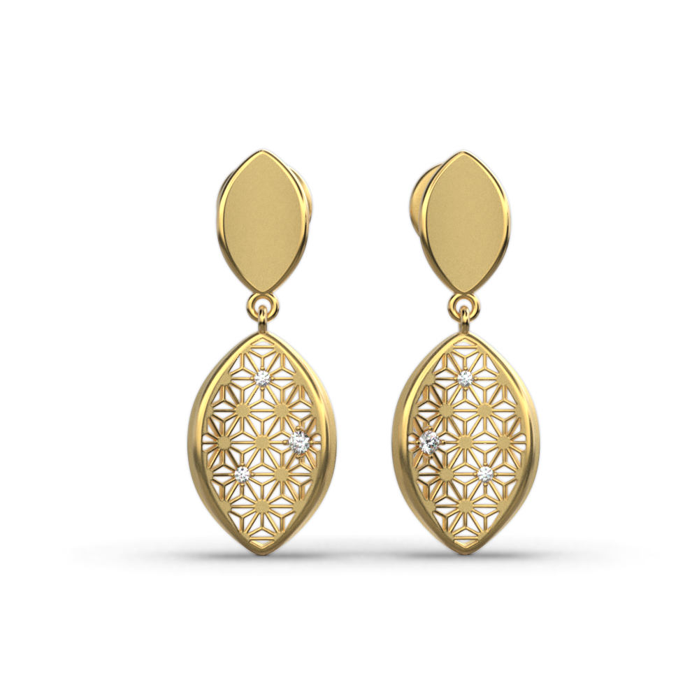 Sashiko pattern diamond gold earrings made in Italy by Oltremare Gioielli
