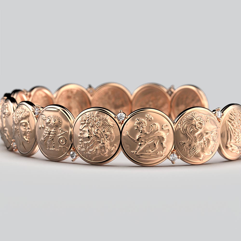 Diamonds Cuff Bracelet with Antique Coin Reproductions - Oltremare Gioielli