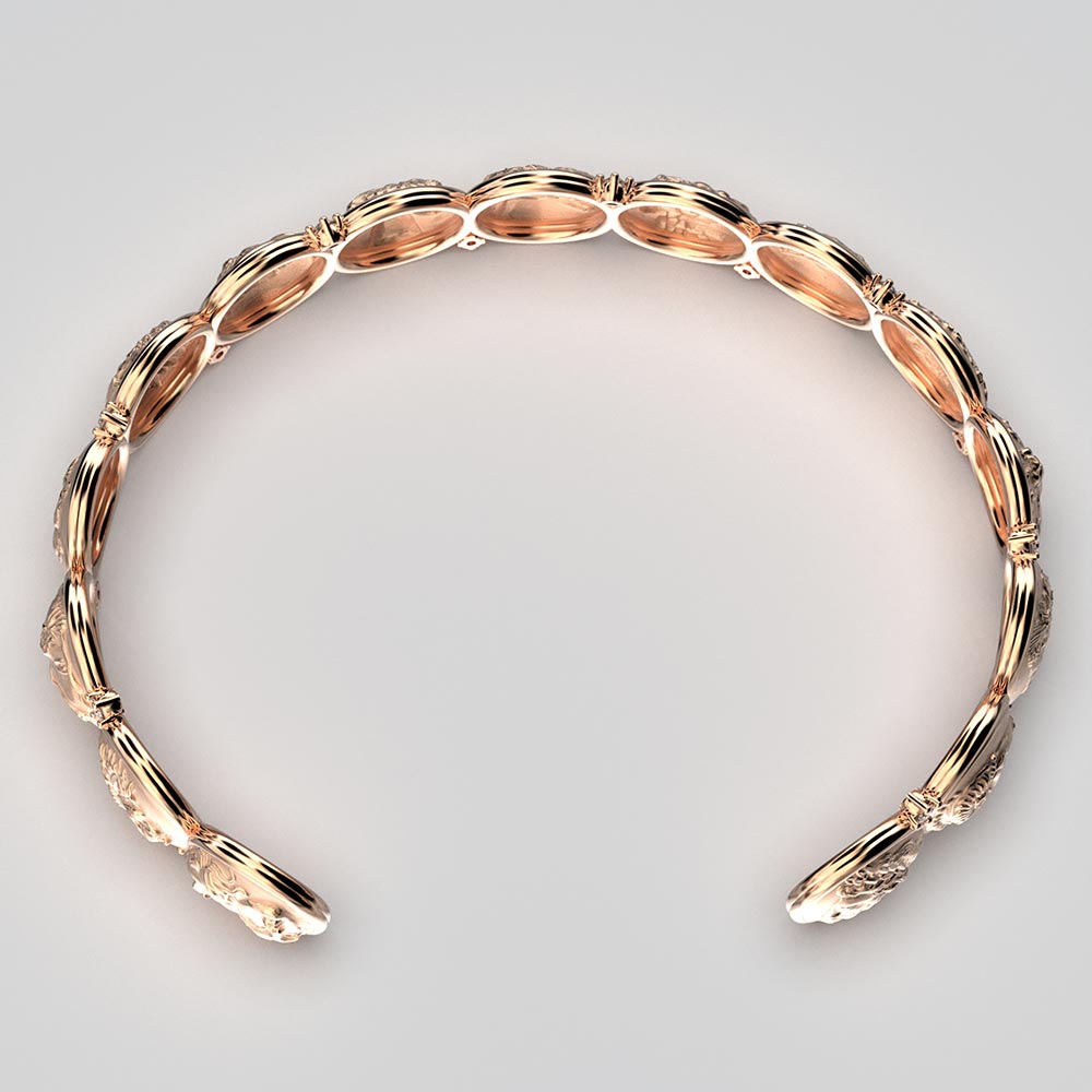 Diamonds Cuff Bracelet with Antique Coin Reproductions - Oltremare Gioielli