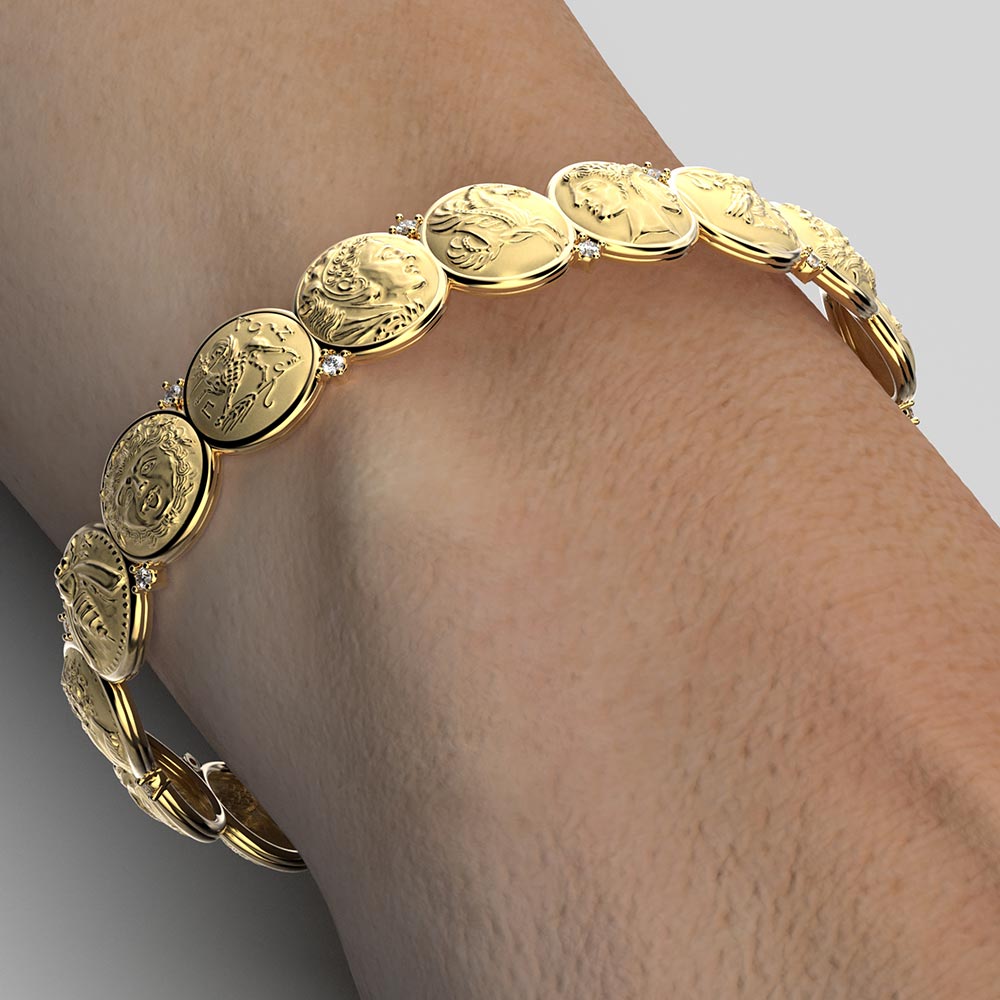 Diamonds Cuff Bracelet with Antique Coin Reproductions - Oltremare Gioielli