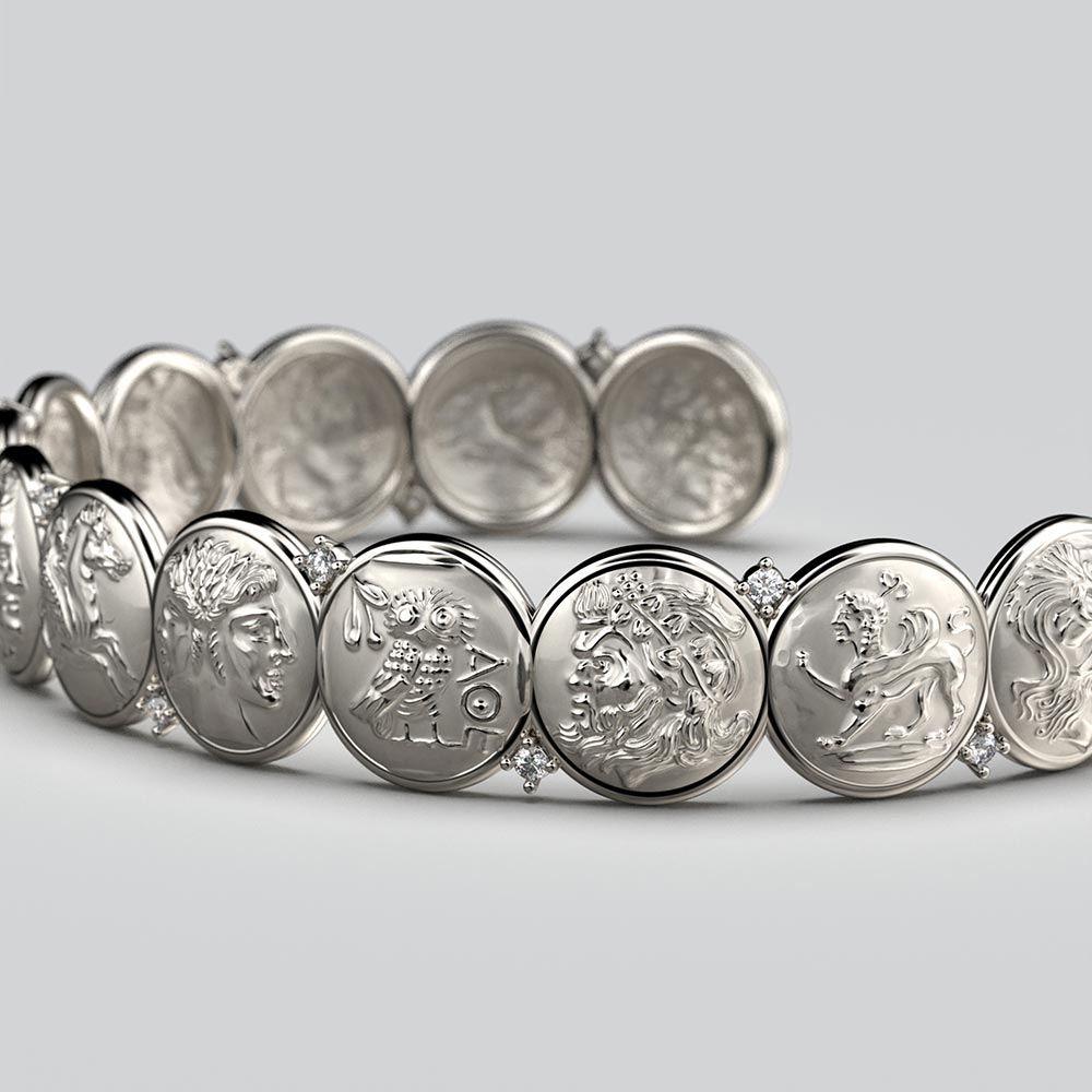 Diamonds Cuff Bracelet with Antique Coin Reproductions - Oltremare Gioielli