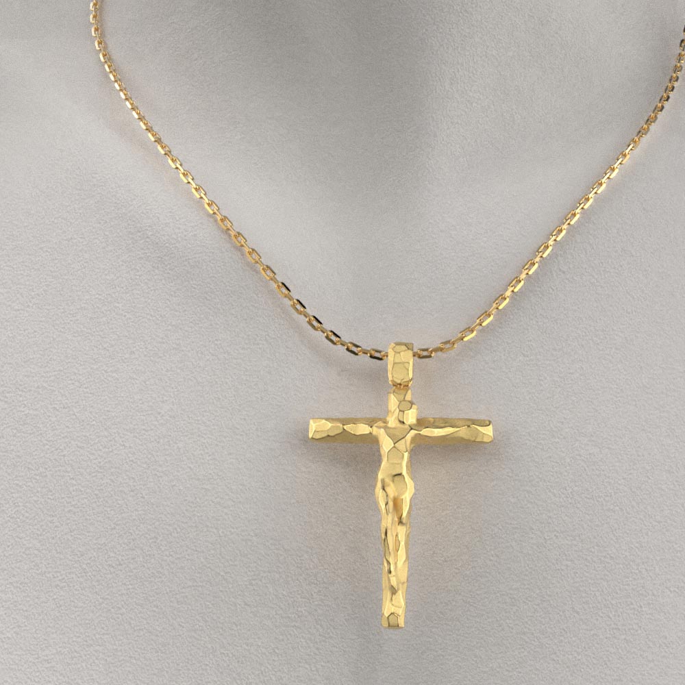 men's gold crucifix made in Italy by Oltremare Gioielli, 14k or 18k gold cross pendant necklace