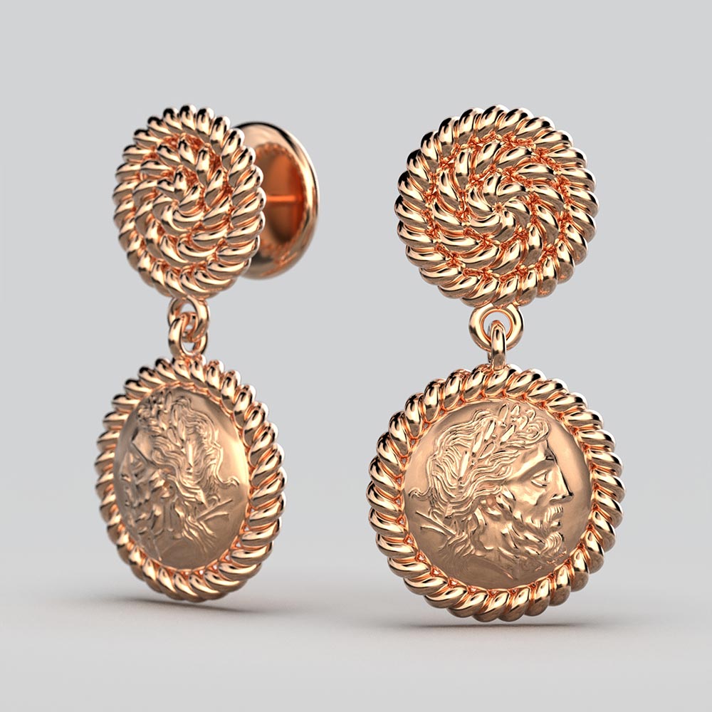 Zeus Coin Dangle Earrings in Ancient Greek Style - Oltremare Gioielli