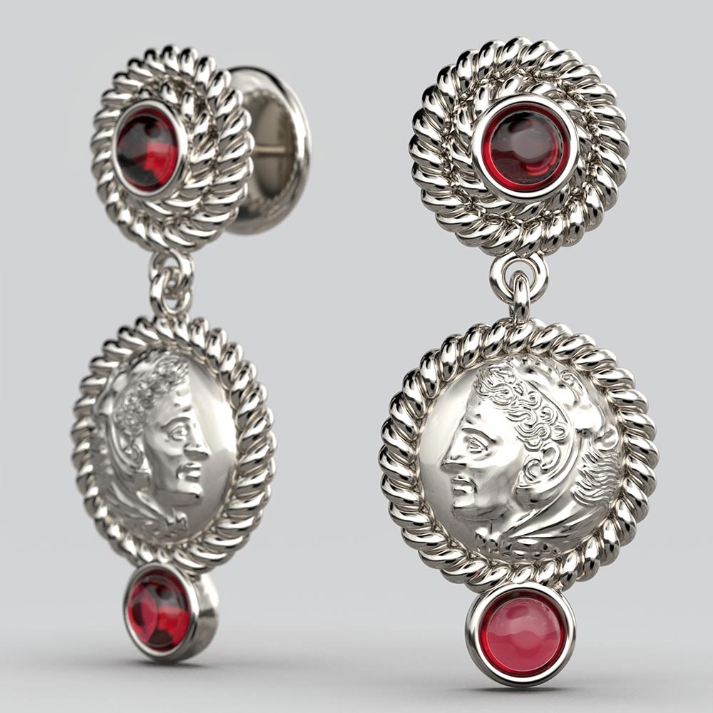 Italian Gold Garnet Earrings in Ancient Greek Style - Oltremare Gioielli