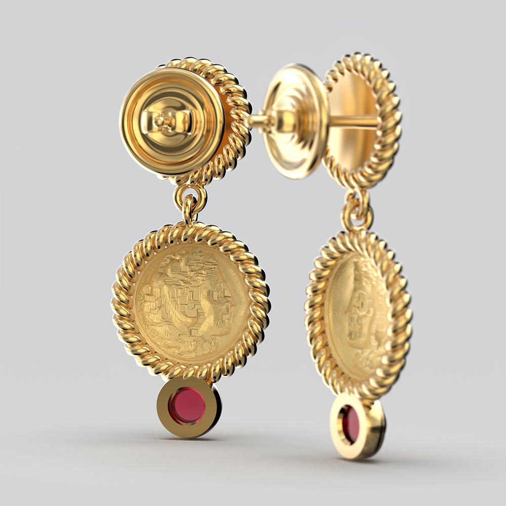 Italian Gold Garnet Earrings in Ancient Greek Style - Oltremare Gioielli