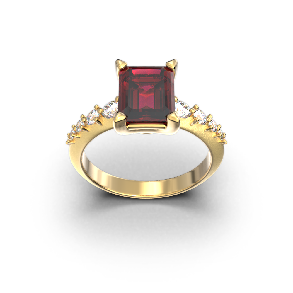 Garnet and diamonds gold engagement ring made in Italy by Oltremare Gioielli in 14k or 18k solid gold