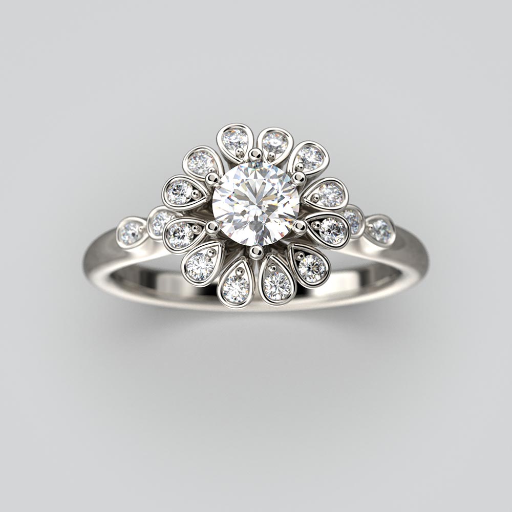 Halo Diamond Engagement Ring Made in Italy - Oltremare Gioielli