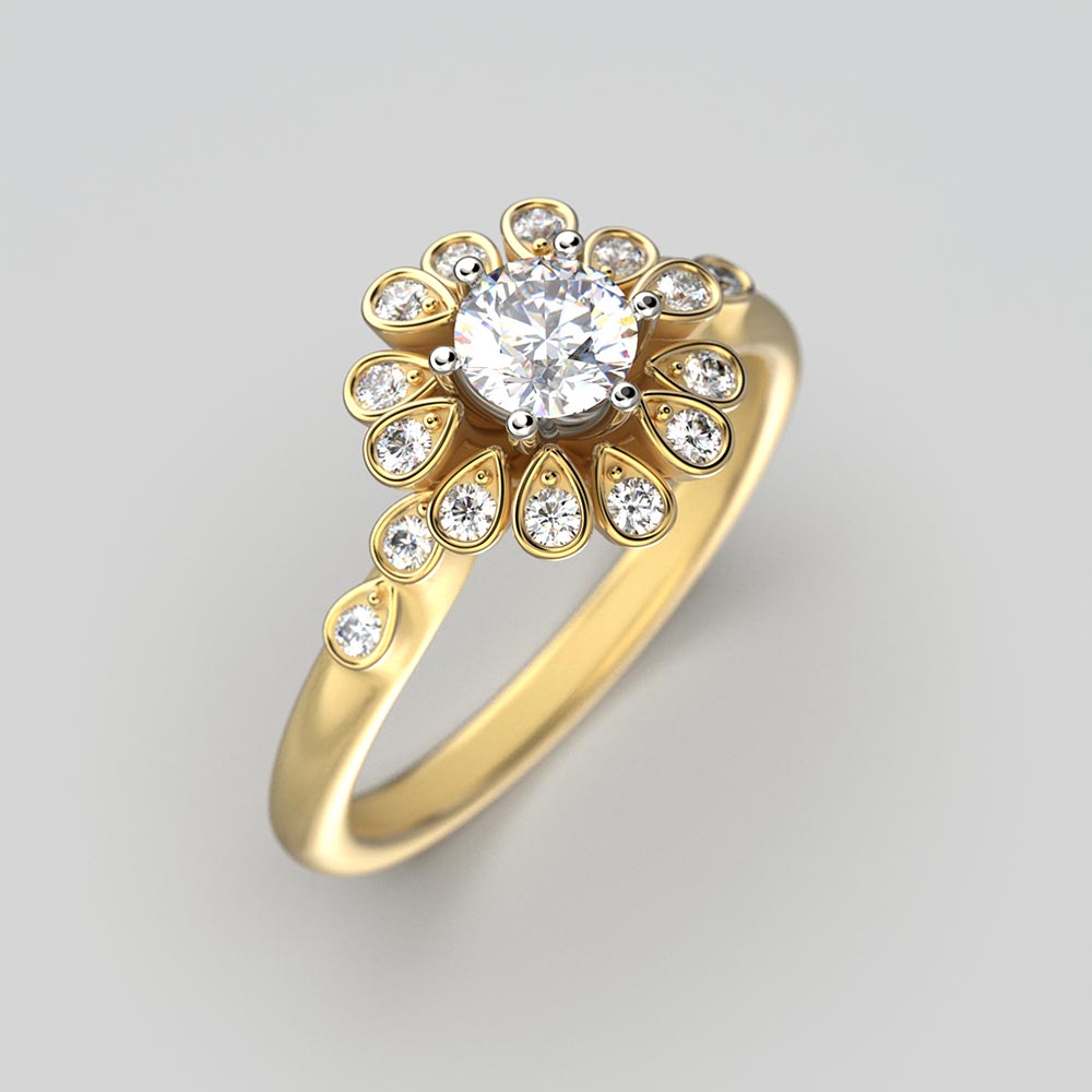 Halo Diamond Engagement Ring Made in Italy - Oltremare Gioielli