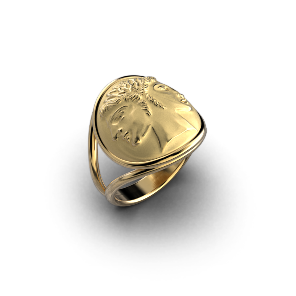 Ancient style Janus God Coin Ring made in Italy by Oltremare Gioielli, available in 14k or 18k genuine gold