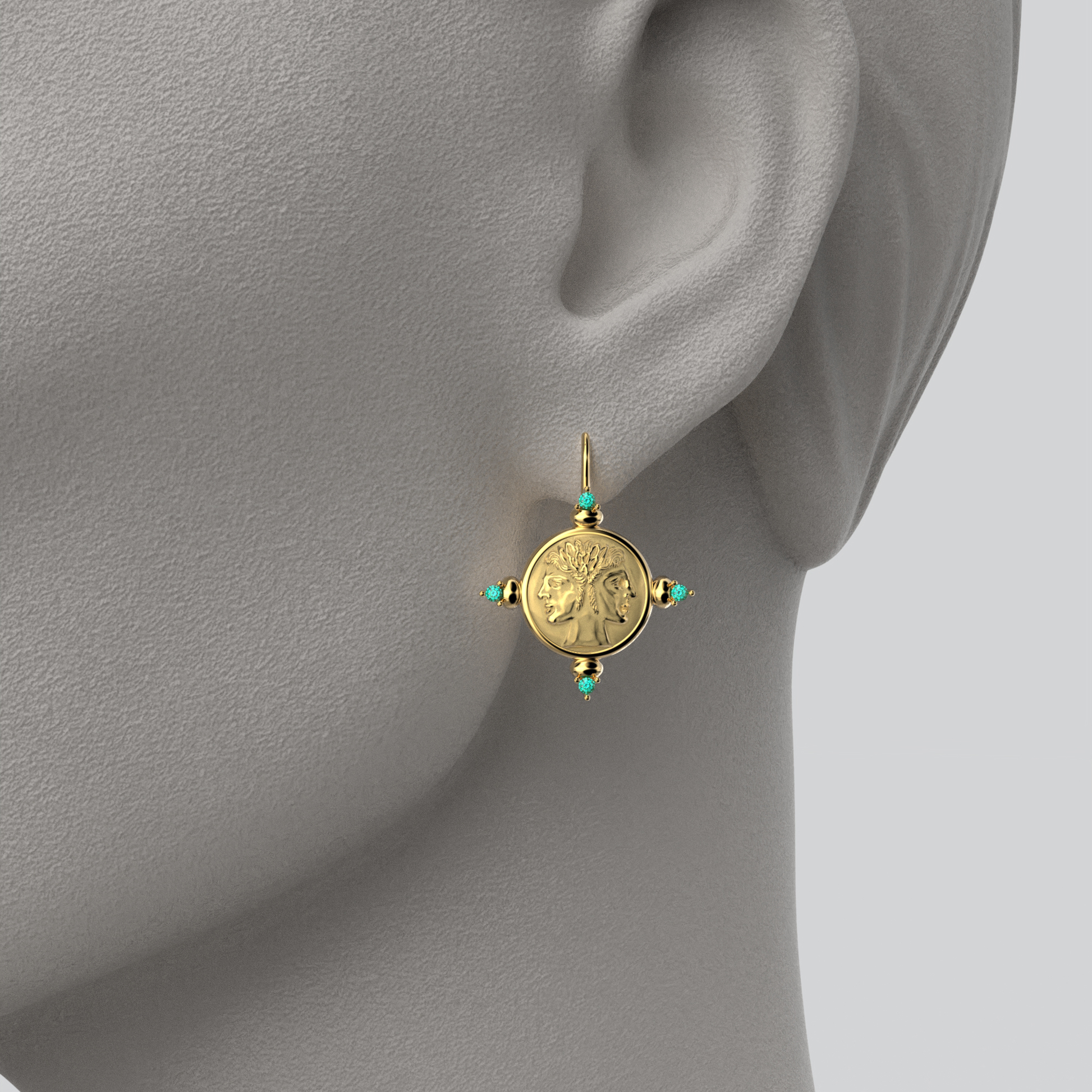 Janus Gold Earrings With Emeralds - Oltremare Gioielli