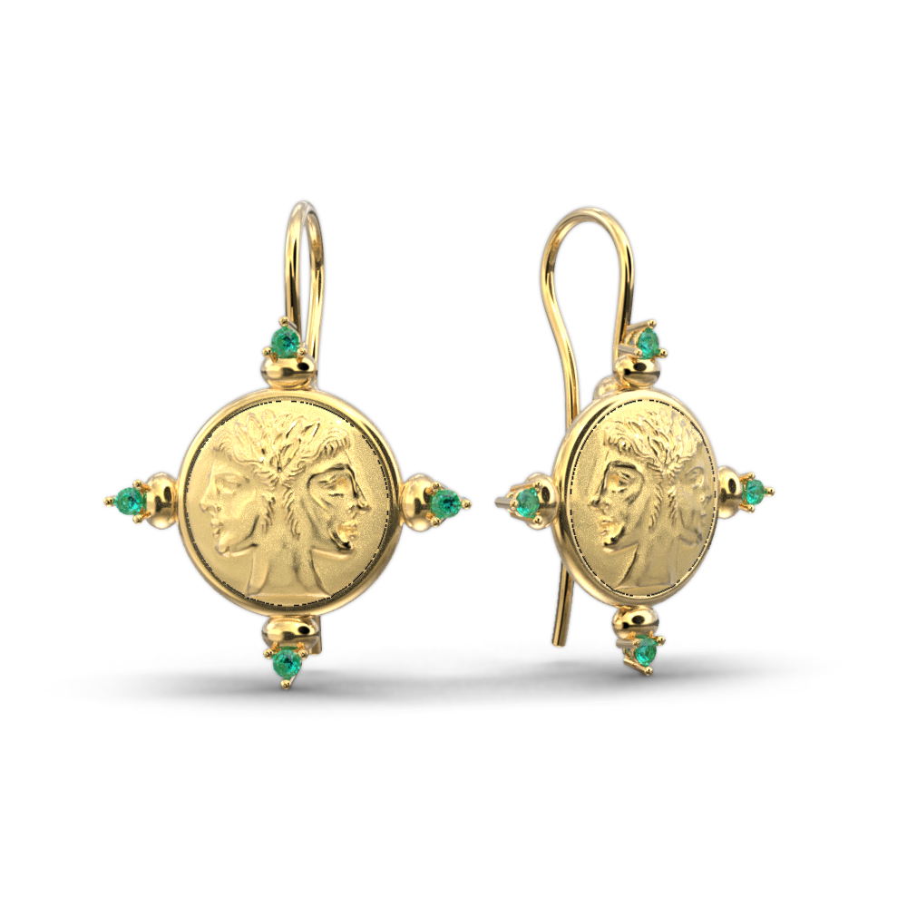 Janus Gold Earrings With Emeralds - Oltremare Gioielli