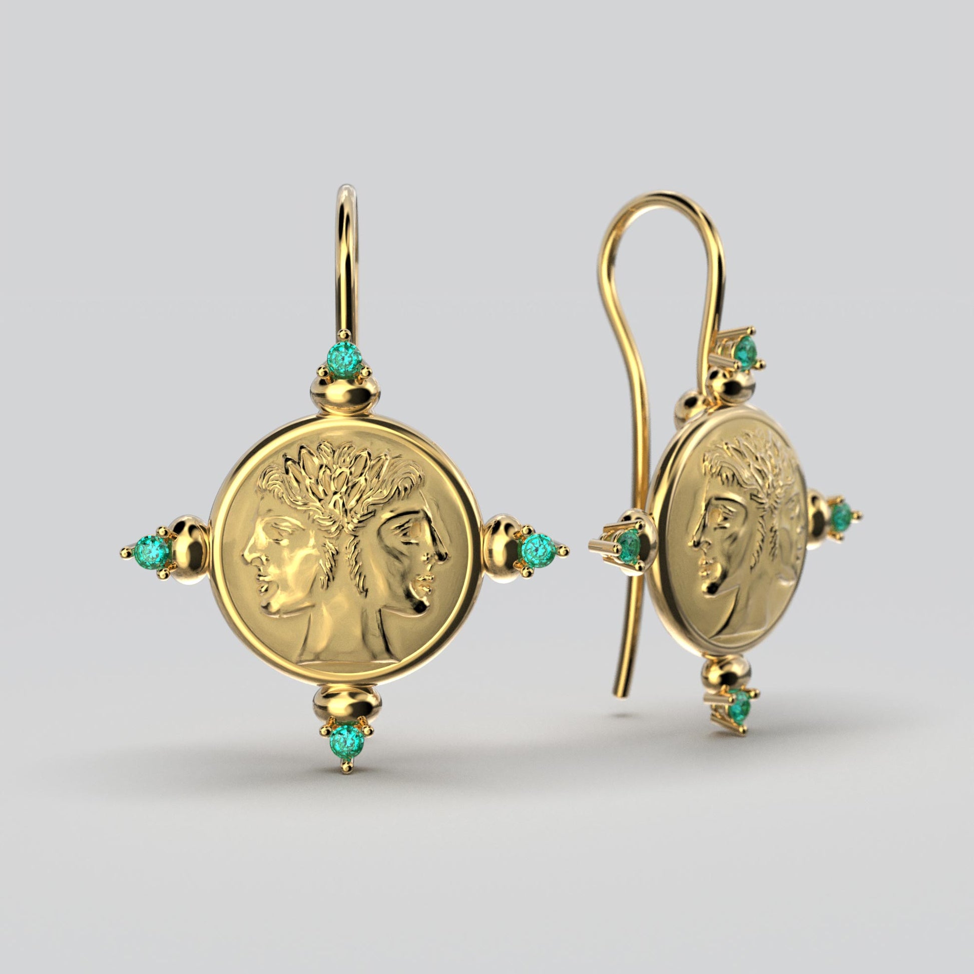 Janus Gold Earrings With Emeralds - Oltremare Gioielli