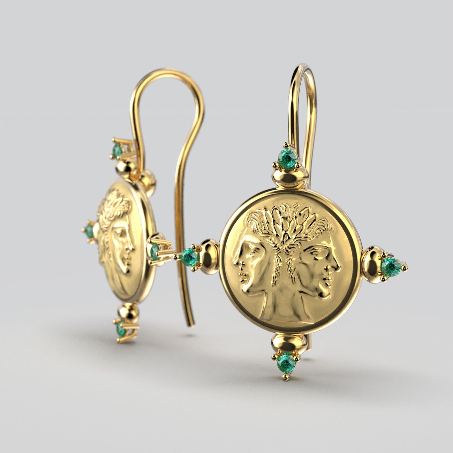 Janus Gold Earrings With Emeralds - Oltremare Gioielli