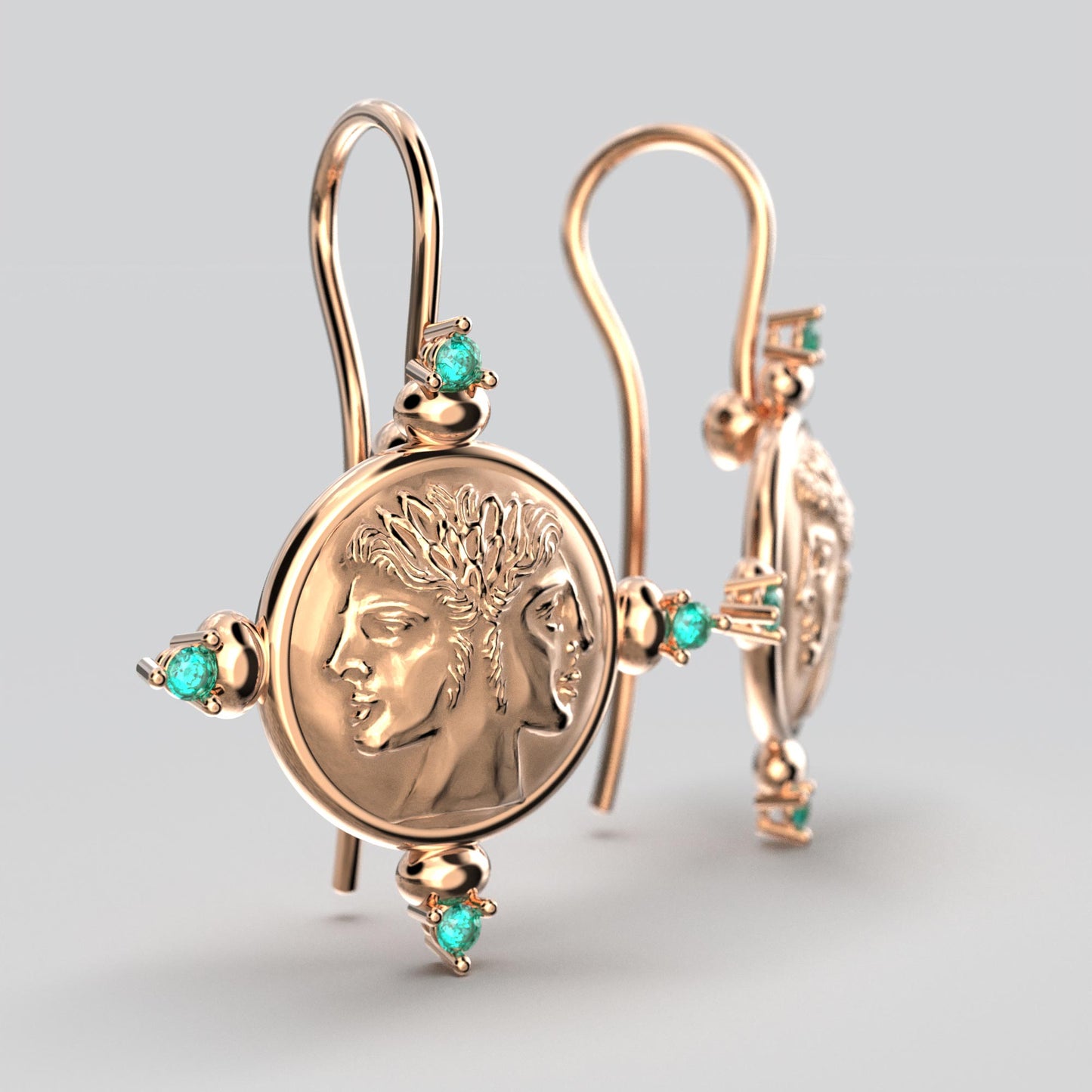 Janus Gold Earrings With Emeralds - Oltremare Gioielli