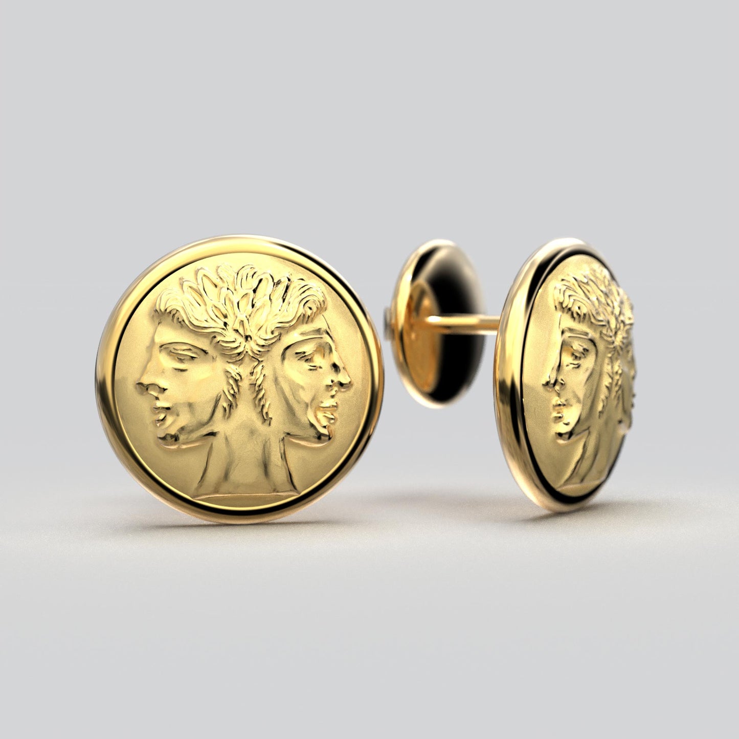 Roman God Janus Coin Gold Stud Earrings - Oltremare Gioielli