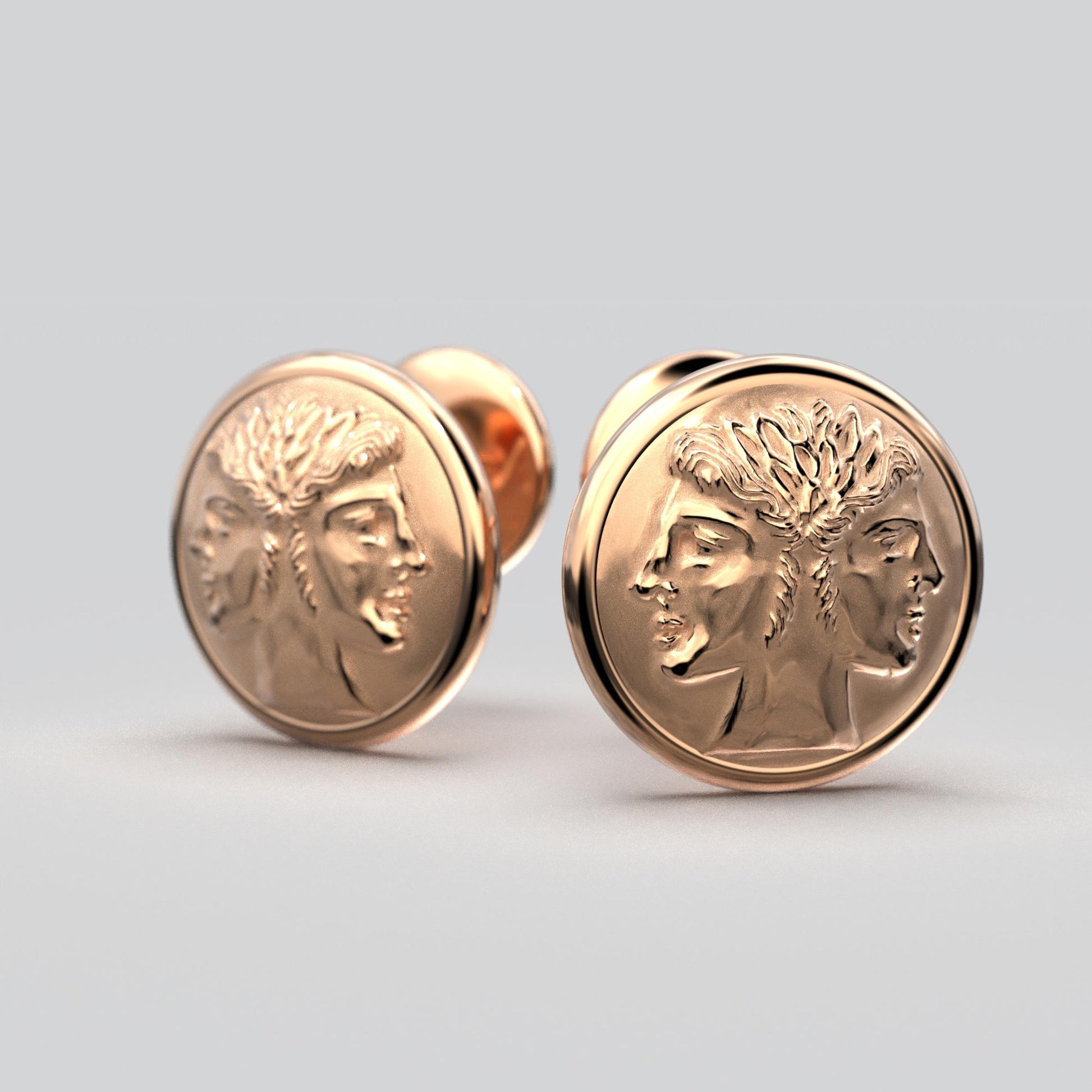 Roman God Janus Coin Gold Stud Earrings - Oltremare Gioielli