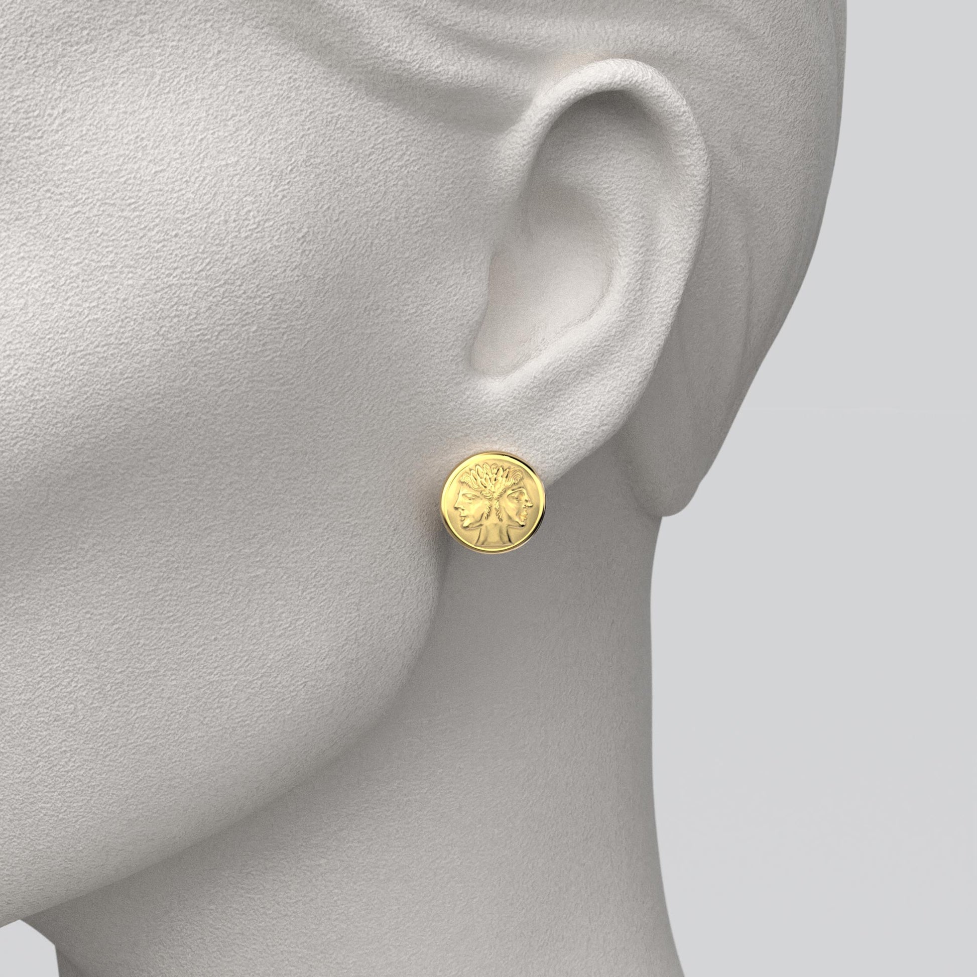 Roman God Janus Coin Gold Stud Earrings - Oltremare Gioielli