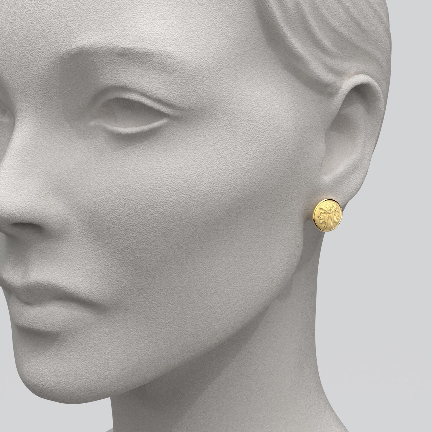 Roman God Janus Coin Gold Stud Earrings - Oltremare Gioielli