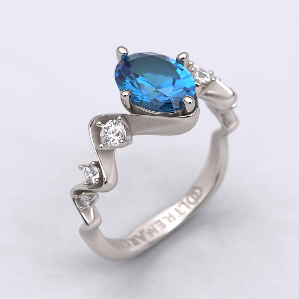 Anello di fidanzamento con topazio blu di Londra e diamanti