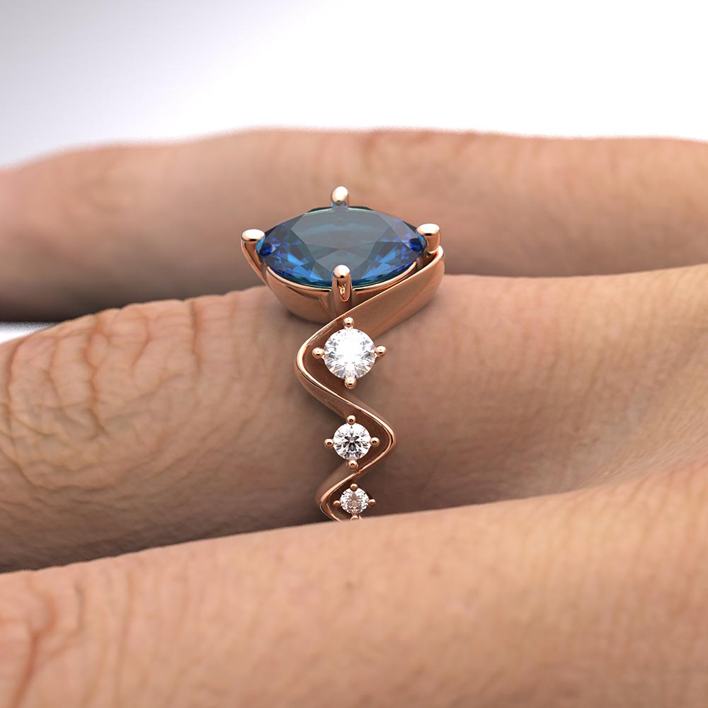 Anello di fidanzamento con topazio blu di Londra e diamanti