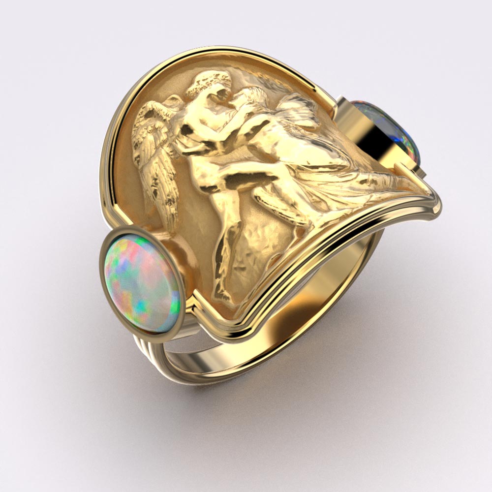 Love and Psyche Gold ring with natural Welo Opals